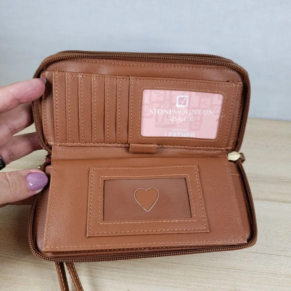 Stone Mountain Wallet Red Pebble Zip Around Credit Card Checkbook Coin Pocket